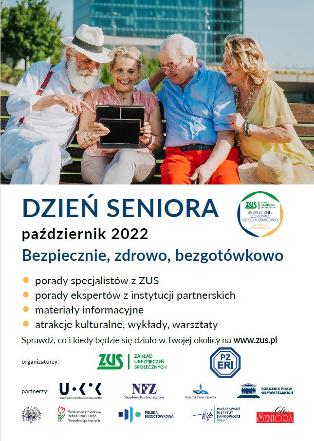 Dzień Seniora październik 2022 Bezpiecznie Zdrowo Bezgotówkowo